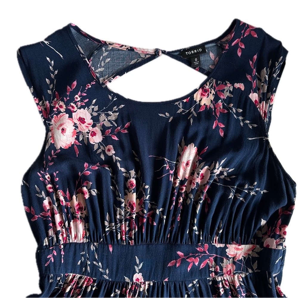Torrid Sanguine Breeze Fit Flare Navy Floral Challis Dress 0 Keyhole Coquette - Picture 6 of 13